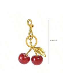 1 樱桃吊坠，新款大号樱桃形水晶吊坠，钥匙扣吊坠，闪亮樱桃吊饰钥匙扣钱包，钱包和包包采用闪亮树脂和金属配件，适合女士背包配饰，适合年轻女孩、白领大学生、生日礼物、送给女孩的礼物 - 彩色 - 查看 3