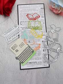 1 pieza de set de troqueles de corte de metal con diseño de máquina de escribir y libro, ideal para manualidades de scrapbooking, elaboración de tarjetas, álbumes de fotos y decoraciones navideñas - Plateado - Ver 10