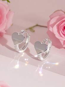 Artepollo 1 Pair 925 Sterling Silver Hypoallergenic Heart Shaped Earrings For Kids, Inlaid With Sparkling Cubic Zirconia, Delicate And Cute, Gift Box Packaging, Gift For Children, Young Girls, Friends Birthday