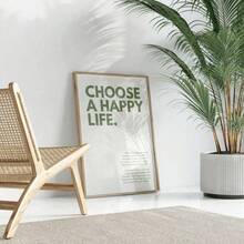 1pc Choose A Happy Life Print Green Text Print Home Decor Modern Canvas Painting Home Decoration Room Art Decor Wall Arts Optional Frame - Multicolor - View 1