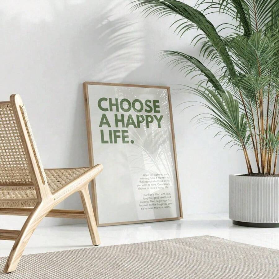 1pc Choose A Happy Life Print Green Text Print Home Decor Modern Canvas Painting Home Decoration Room Art Decor Wall Arts Optional Frame - Multicolor - View 1