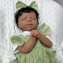 48cm Asleep Reborn Baby Doll Vinyl Limbs Cloth Body Girl Toy 19inch Lifelike Black Brown Light Beige Smile Bebe Doll Kid Lovely Birthday Gift