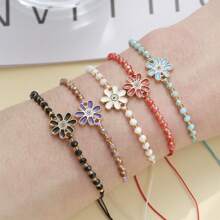 12 Stücke einstellbare, bunte Blumen-Perlen-Armbänder, modischer, boho Strand-Stil Harz-Armbänder Schmuck für Frauen & Mädchen, geeignet für den täglichen Gebrauch, Reisen, Radfahren, Fotografie, Partys, als Geschenk zu Thanksgiving, Valentinstag, Abschluss, Muttertag