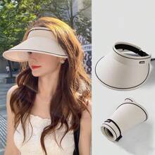 1pc Summer Foldable Outdoor Sunshade Hat With UV Protection, Empty Top, Neck Protection, Women's UV Sun Hat, Summer Large Brims, Riding, Face Covering, Flexible Sunscreen, Versatile Sun Hat