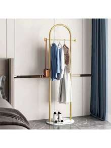 1 Pc Standalone Clothes Hanger - Vertical Space-Saving Clothes Rack For Bedroom And Living Room, Metal Frame With White Shelf, Portable Design For Easy Organization, Portable Garment Rack