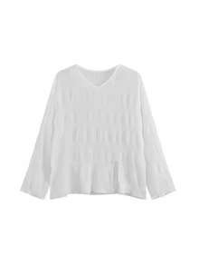 Stylish Pleated V-Neck Casual Sunscreen Loose Flare Sleeve Blouse - White - View 5