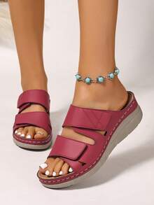 Sandalias casuales para mujer con suela gruesa y ligera, ajustables con , con plantilla de masaje y elevadas, para uso en exteriores en verano - Burdeos - Ver 8