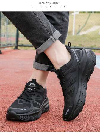 1 par de zapatos deportivos ligeros, transpirables y antideslizantes para parejas, de color negro, con 6 cm de aumento de altura, de unicolor, para uso casual al aire libre, de moda y cómodos para viajes y ejercicio