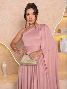 Women's Long Dress With Cape Party Wedding Prom Bridesmaids Elegant Casual Party Mesh Belted Evening Holiday Wedding Birthday Party Baby Shower Babymoon Garden Formal & Evening Photoshoot Bachelorette Party Brunch - 乾枯玫瑰色 - 查看 4
