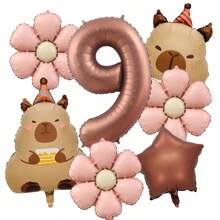 7pcs 40inch Caramel Chocolate Foil Number Capybara Theme Balloon Daisy Flowers Birthday Party Decoration