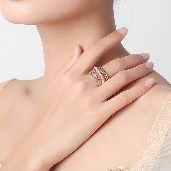 1 Stück Roségold Ring für Frauen, Hochzeit, Kubikzirkonia-Perlen, Charm-Fingerring, bohemian Stil Strandjuweliere