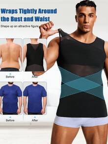 TAILONG Compression Shirt For Men Slimming Undershirt Body Shaper Tank Top For Gynomastica Sleeveless Shapewear Vest Men - màu đen - Xem 5