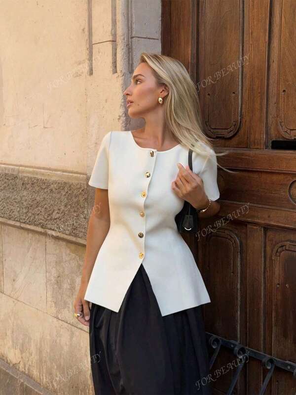 FÜR SCHÖNHEIT Damen Frühling/Sommer Neuer Stil Einfache Stimmung Pendeln Elegant Urban Straße College Einfarbig Stoff Knopf Offener Rock Alltag