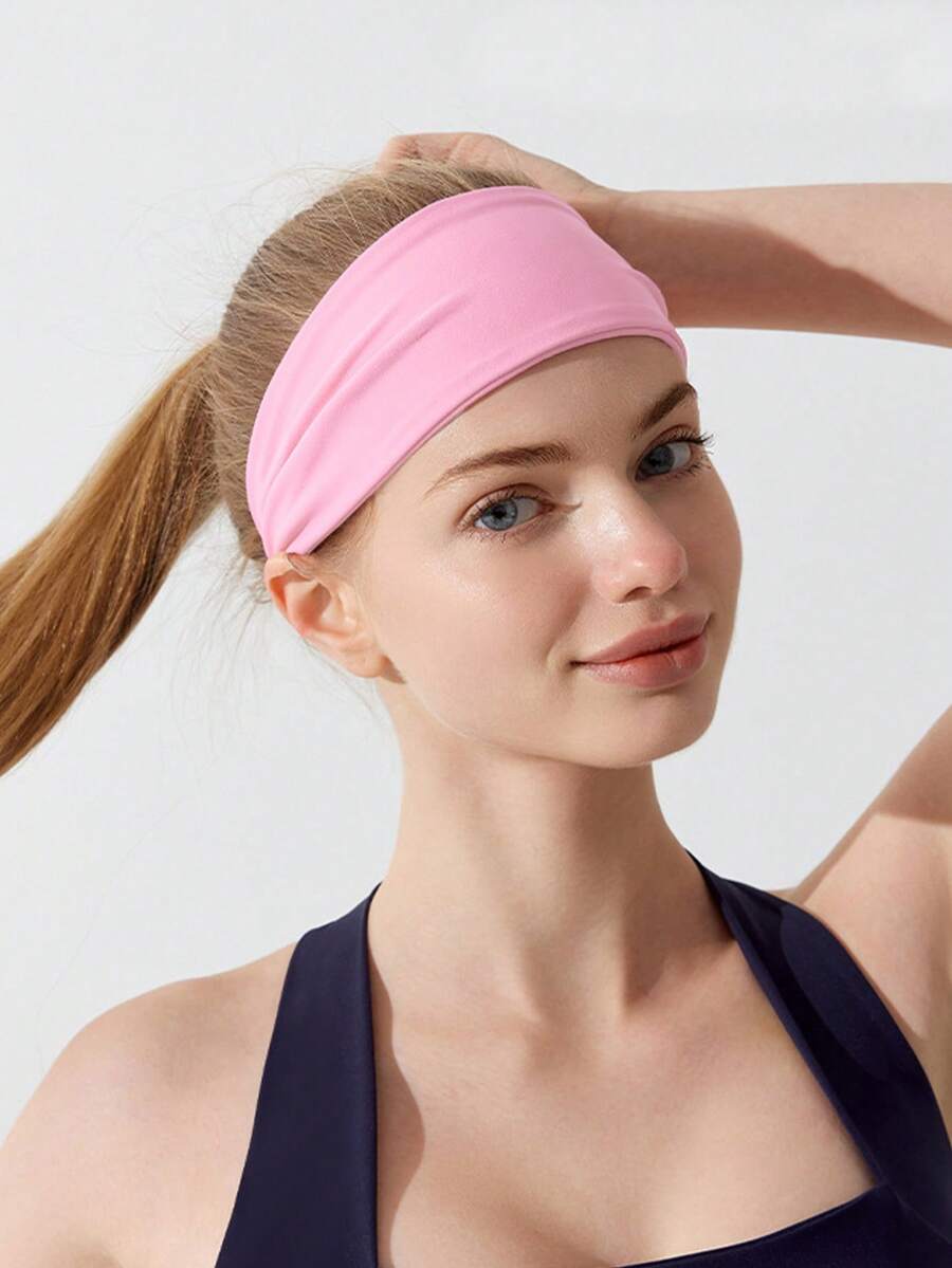 1 Băng đô thể thao Yoga màu trơn, Băng đô co giãn thấm mồ hôi dành cho nam và nữ, Chạy bộ, Thể dục, Khăn trùm đầu cho nữ, Khăn bandana cho nữ, Phụ kiện tóc mùa đông - Hồng - Xem 1