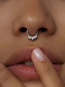 1 peça de piercing de nariz falso em aço inoxidável com design minimalista em ferradura e 5 cristais, joia para piercing sensível