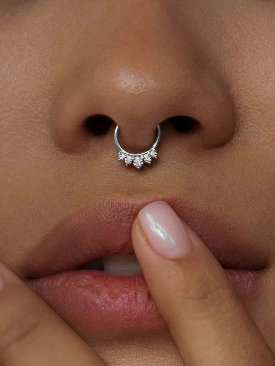 1 peça de piercing de nariz falso em aço inoxidável com design minimalista em ferradura e 5 cristais, joia para piercing sensível