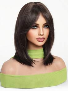 14英寸短款棕色合成假发，带刘海，外观自然，适合女性日常佩戴、参加派对、角色扮演，也是理想的配饰、毕业礼物和送给女孩的礼物。 - 深棕色 - 查看 5