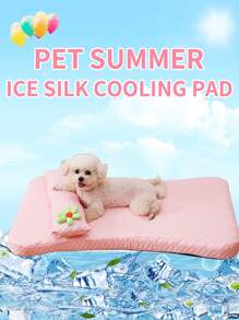 1pc Ice Silk Material Pet Mat, Summer Cooling Breathable Dog Bed, Removable Anti-Slip Cat/Dog Sleep Pad With Pillow, Suitable For Medium & Small Pets