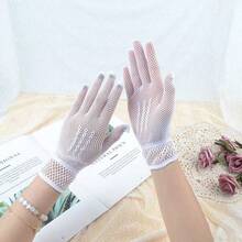 زوج من القفازات الشبكية الرقيقة المخصصة للصيف, قفازات زفاف حرير أبيض ذات مرونة عالية باللونين الأبيض والأسود، قفازات حماية من الأشعة فوق البنفسجية لصيد الأسماك للزفاف