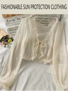 1 pieza Chaqueta de malla transparente anti-UV para mujer para vestido ligero con tirantes, cubierta de chifón sin mangas