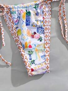 Conjunto de bikini de estilo dividido con estampado, nuevo estilo europeo y americano, traje de baño sexy y lindo con cordones para vacaciones en la playa, verano