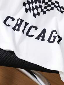 1 pieza Camiseta de manga corta y cuello redondo para niños con elemento de coche de carreras, número 93 y letra CHICAGO, para primavera/verano - Blanco - Ver 5