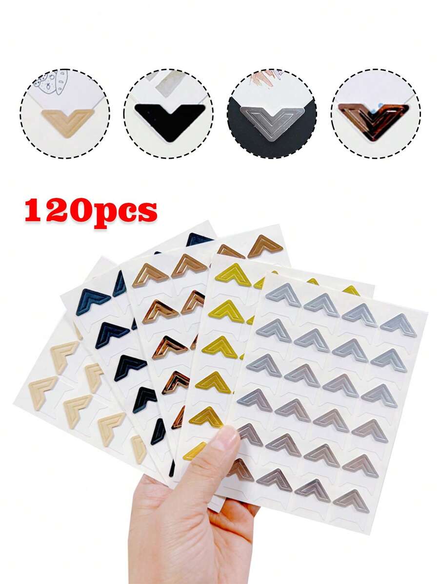 120pcs/5sheets Vintage Cow Leather Paper Stickers, For Album Fixing Frame Decoration, Scrapbooking, Picture Protection Decoration, Photo Album Corners, Photo DIY Accessories, Suitable For Halloween And Christmas Photo Collection - Black - View 1