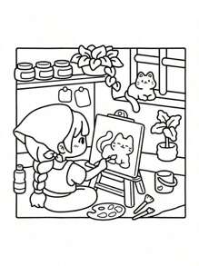 1pc Girl Spaces :Easy Coloring Book For Adults And Teens, Coloring Book Super Cute Designs Of Cozy, Hygge Spaces For Relaxation (Cozy Spaces Coloring) .Back To School A Relaxing Gift For Friends, Couples, And Family . Painting Kit [Default Without Pen]