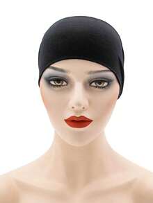 Black Headband Cap, Women Black Headband Cap, Simple Solid Color Functional Headband Cap, Casual Home Accessories Hair Sleep Cap - Black - View 2