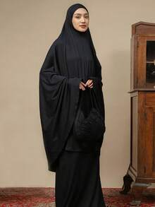 1PC Women Abaya Accessories Plain Soft Large Size Cover Chin Prayer Hijab, For Pilgrimage, Turban Headscarf (Excluding The Package) - Solid Color - View 2