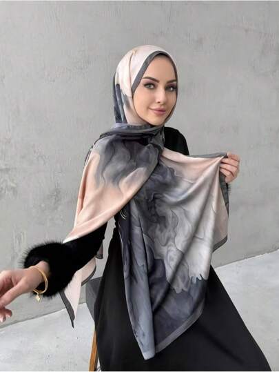 1 Piece Chiffon Hijab Printed Scarf, Elegant And Luxurious Retro Color Women Headscarf Shawl Hijab Abaya Accessories Women Veil