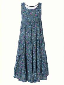 Abito casual elegante con fantasia floreale, senza maniche, per taglie comode donna