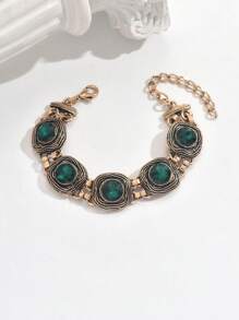 1 pieza Brazalete de piedra verde vintage para mujer, joyería de declaración de estilo bohemio