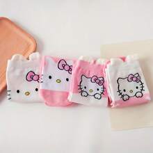 Sanrio 1Pair Sanrio Short Socks Featuring Hello Kitty In A Striped Heart Design, Perfect For Spring And Summer, Cute And Versatile For Casual Wear.