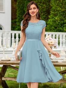 MIUSOL Floral Lace Corset With Ruffle Hem Cocktail Dress - Mint Blue - View 6