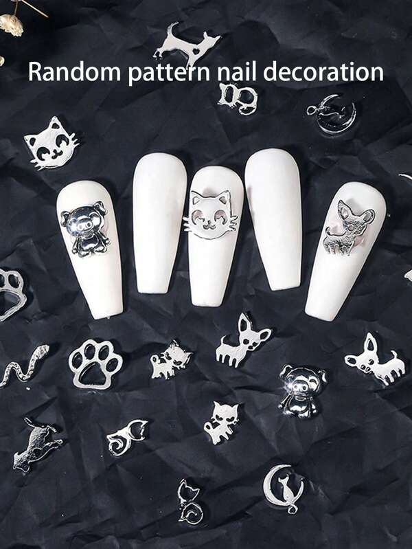10pcs Set Manicure Alloy Jewelry Zodiac Animal Hollow Metal Silver Three-Dimensional Nail Decoration