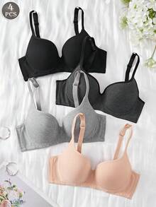 4PCS Women's Comfortable Multicolour Modal Material Underwire Soft Cup Solid Bralette Lingerie Underwear Bra - Multicolor - View 1