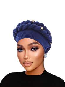 1 Pc Fashionable Crinkle Brim Dual Braided Head Wrap Hat/Turban, Suitable For Casual Wear And Mother's Day Gift - Crumpled Braid Hat - View 5