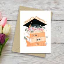 ¡Lo lograste! ¡Felicitaciones por tu graduación! ¡Estoy muy orgulloso de ti! Tarjeta de felicitaciones de graduación floral, tarjeta de graduación linda, tarjeta con birrete de graduación, sobre incluido, tarjeta en blanco, tarjeta de aliento