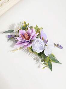 1个逼真花朵发夹，自然灵感度假风，发饰，婚礼，新娘发型，侧梳，校园用品，新年饰品 - 紫色 - 查看 9