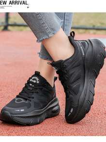 1 par de zapatos deportivos ligeros, transpirables y antideslizantes para parejas, de color negro, con 6 cm de aumento de altura, de unicolor, para uso casual al aire libre, de moda y cómodos para viajes y ejercicio