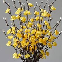 1/4/6Pcs Artificial Flowers Pink Plum Blossom 21.7'' Fake Winter Sweet Long Stem Plastic Flowers Home Hotel Office Wedding Party Garden Decor, Valentine Day, Room Decor Gift Gifts Birthday Graduation