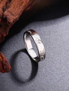S925 Classic Vintage Plain Silver Engraved Arabesque Men's Ring Sterling Silver Jewelry Unisex Couple Rings An Anniversary Gift For Your Partner Or Friend - 白色 - 查看 3