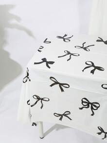 3pcs 137*274CM/53.94*107.87IN Party Decorative PE Waterproof And Oil-Resistant Disposable Tablecloth, Fashionable White Background Black Bow Pattern Tablecloth, Suitable For Various Theme Parties And Daily Decoration, Can Be Used As Background Cloth/Picnic Mat - Black and White - View 1