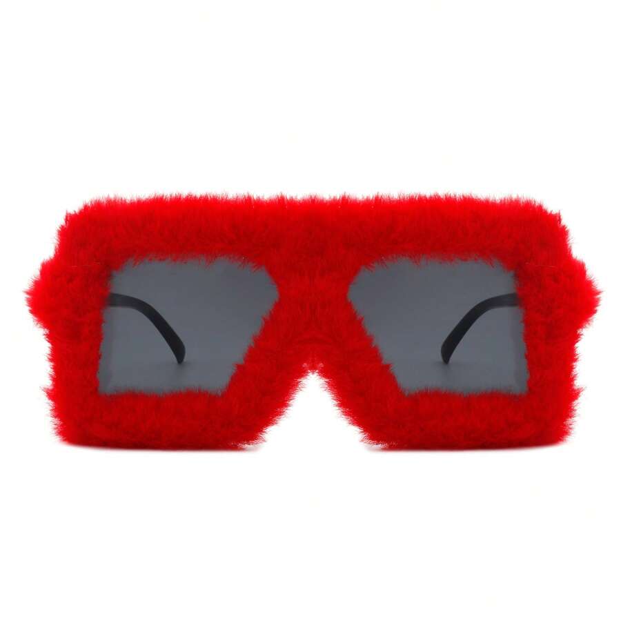 Square Oversized Plush Faux Fur Women's Fashionable And Versatile Sunglasses