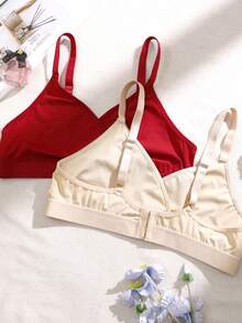 5pcs Plus Size Women's Seamless Minimalist Wireless Comfort Bras, Solid Color - Multicolor - View 6