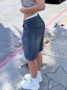 Distressed Streetwear Baggy Denim Bermuda Shorts Casual Summer - Dark Wash - View 2