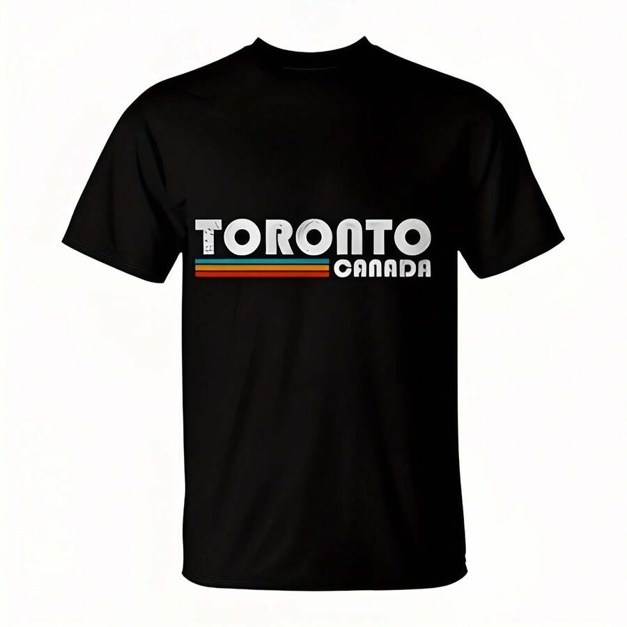 Toronto Can Retro Vintage Travel Vacation Gift T-Shirt 220g High-Quality Pure Cotton T-Shirt With Minimalist Art Pattern Print, Soft And Breathable Fabric, Comfortable And Loose, Suitable For All Day Wear, Graduation Ceony, S-Care Inder, High-End High-Quality Fabric, I Choice For Gift Giving - Black - View 1