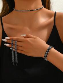 3 件女士首饰套装：流苏项链、耳环和手链，适合日常、宴会、音乐节、毕业摄影和新娘配饰 - 星星 - 查看 15