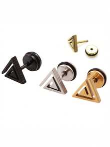 1pc Minimalist Geometric Triangle Cut Stainless Steel Stud Earrings, Body Piercing Jewelry Accessory - Solid Color - View 2